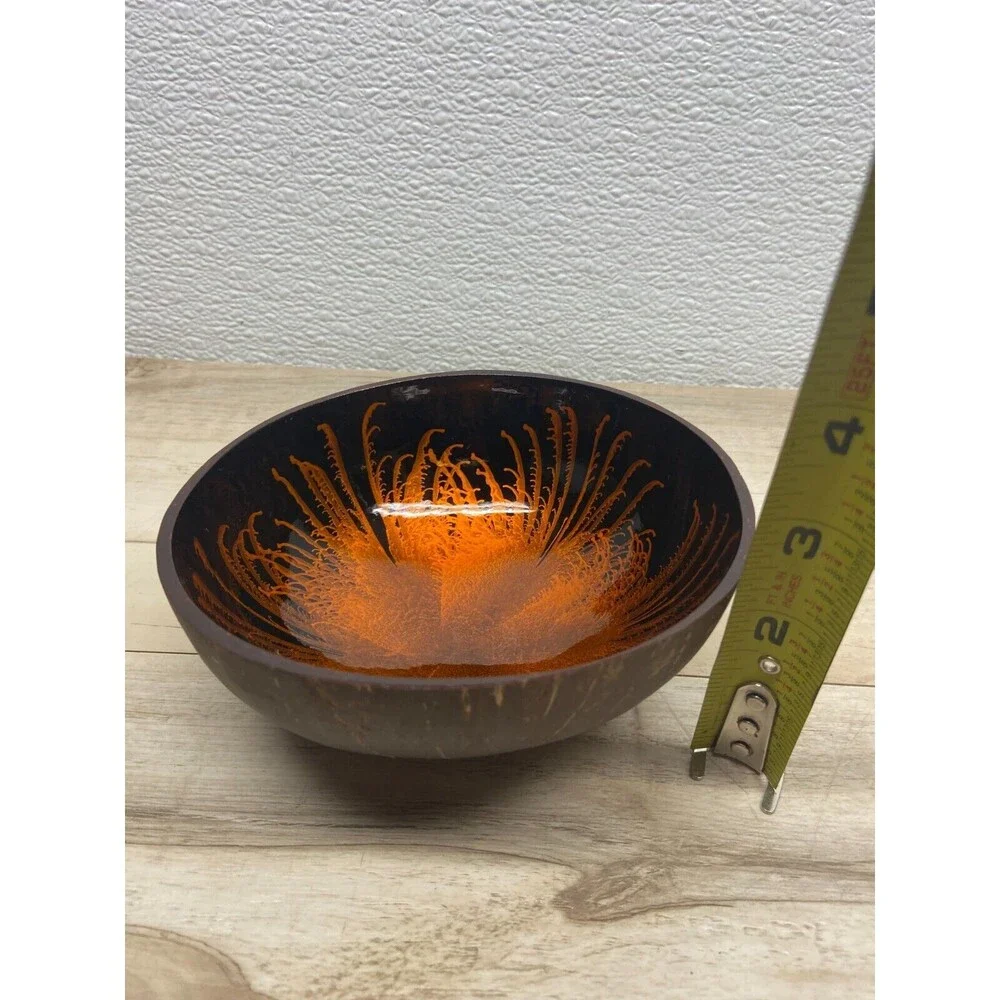 Coconut Shell Bowl Orange Splash Handmade And Painted